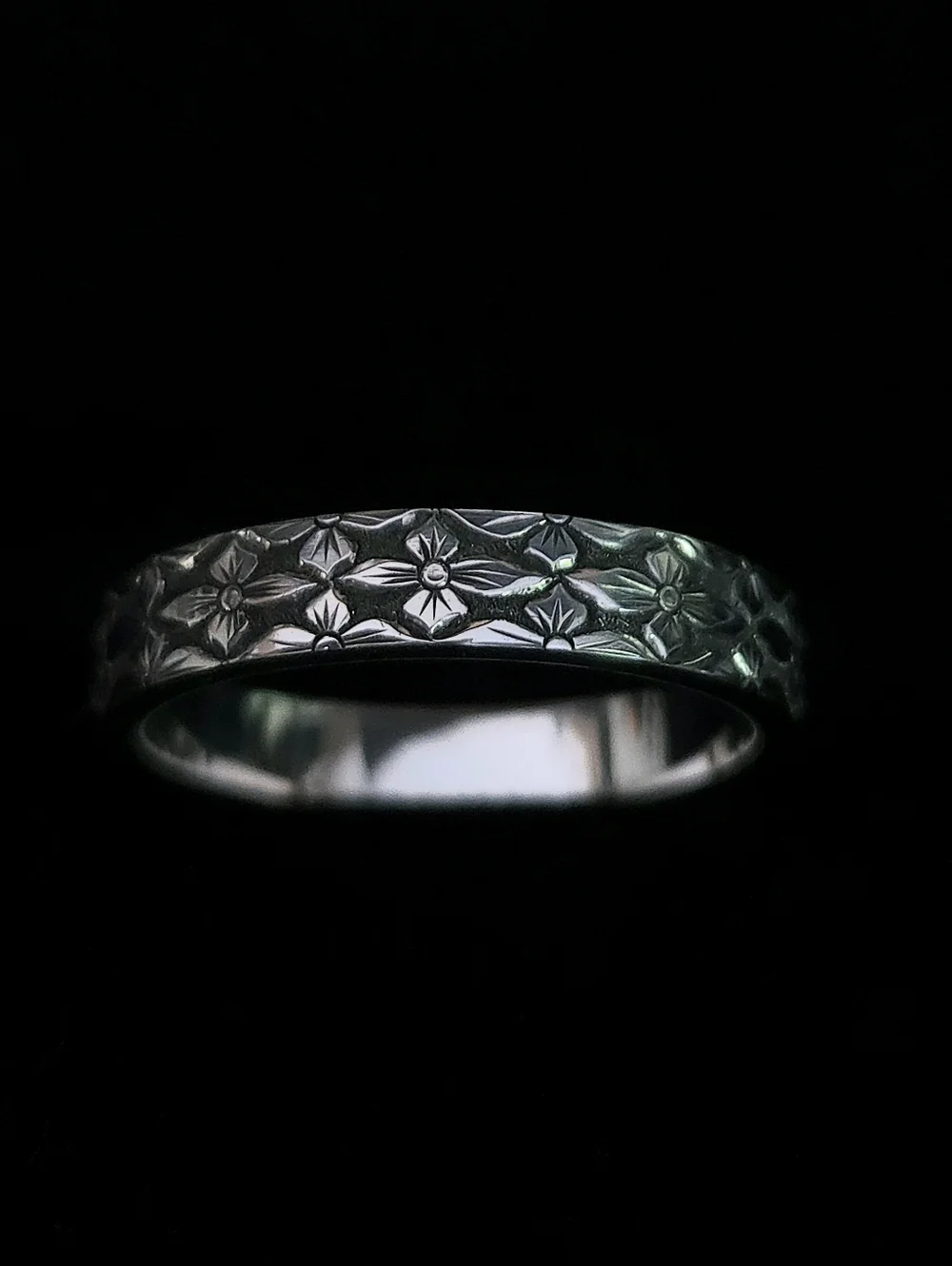 Hand Engraved Sterling Silver 925 Band Ring Floral size 6.5 NEW
